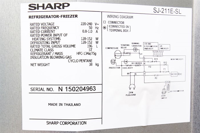 Tủ lạnh Sharp 196 lít SJ-211E Màu Xám