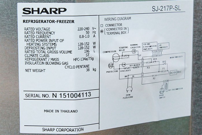 Tủ lạnh Sharp 196 lít SJ-217P Màu Bạc