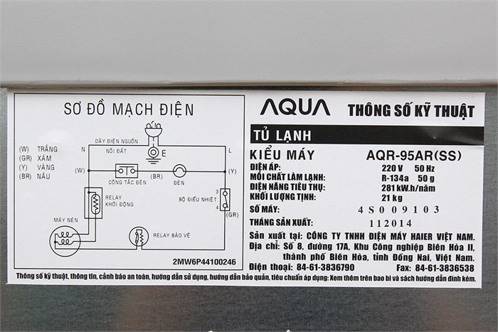 Tủ lạnh Aqua 90 lít AQR-95AR Màu Bạc
