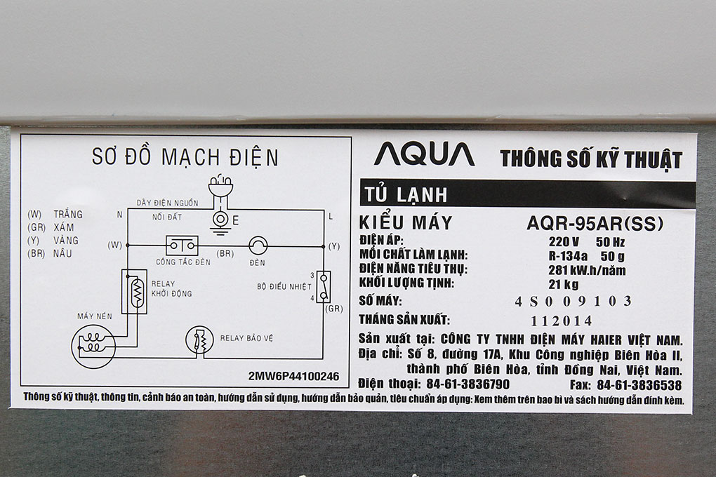 Tủ lạnh Aqua 90 lít AQR-95AR Màu Bạc