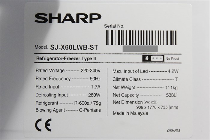 Tủ lạnh Sharp SJ-X60LWB 608 lít Màu Inox