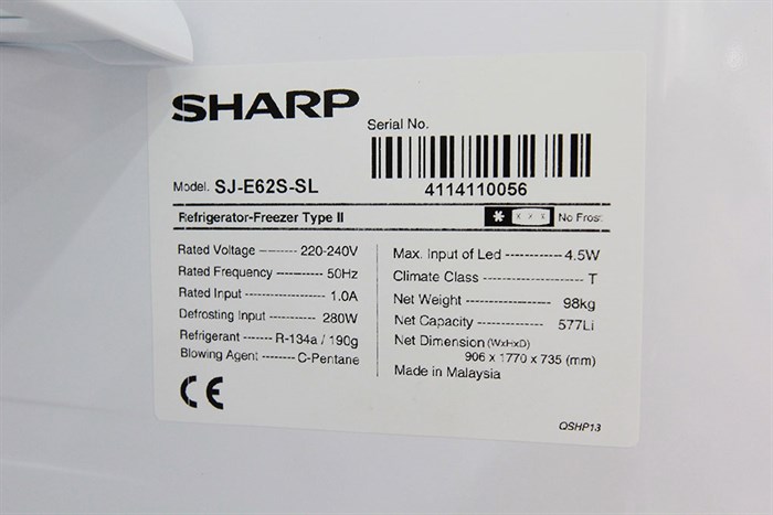 Tủ lạnh Sharp SJ-E62S 622 lít Màu Xám