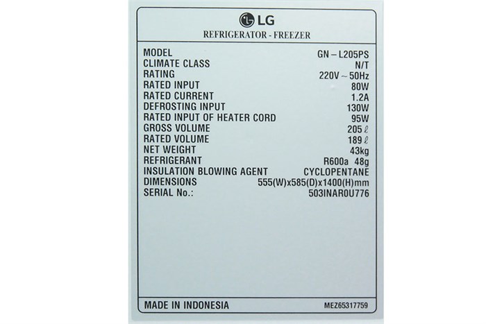 Tủ lạnh LG 189 lít GN-L205PS Màu Bạc