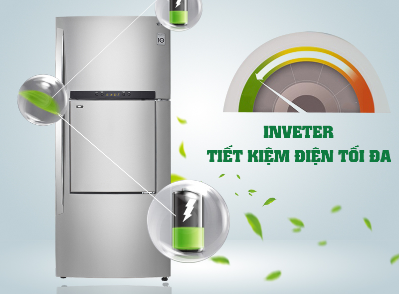 Nhờ sử dụng máy nén Inverter, tủ lạnh LG GR-L702SD có khả năng tiết kiệm điện cao Nhờ sử dụng máy nén Inverter, tủ lạnh LG GR-L702SD có khả năng tiết kiệm điện cao