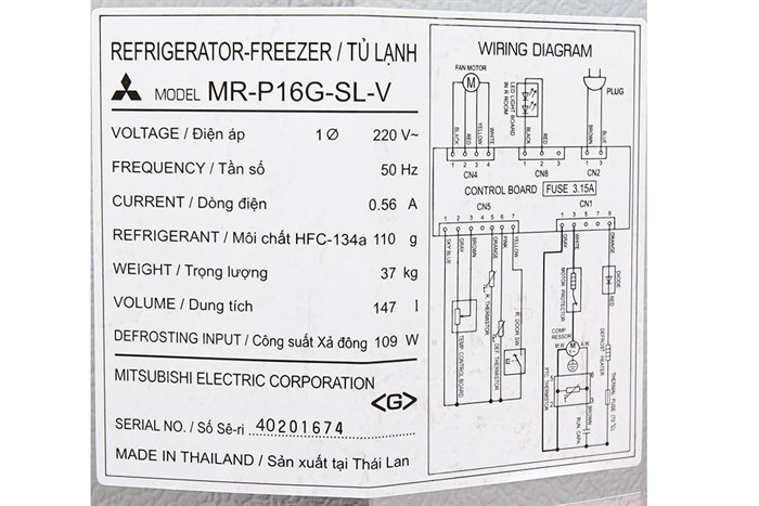 Tủ lạnh Mitsubishi Electric MR-P16G-SL-V 147 lít Màu Bạc