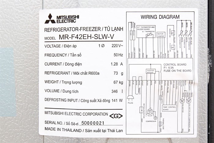 Tủ lạnh Mitsubishi Electric Inverter 346 lít MR-F42EH-SLW Màu Bạc