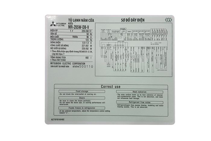 Tủ lạnh Mitsubishi Electric 605 lít MR-Z65W-DB-V Màu Đen