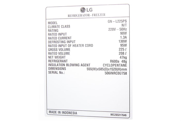 Tủ lạnh LG Inverter 208 lít GN-L225PS Màu Bạc