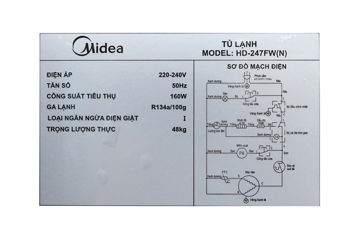 Tủ lạnh Midea 190 lít HD-247FW(N) Màu Xám