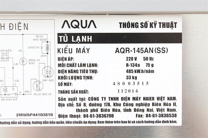 Tủ lạnh Aqua 130 lít AQR-145AN Màu Bạc