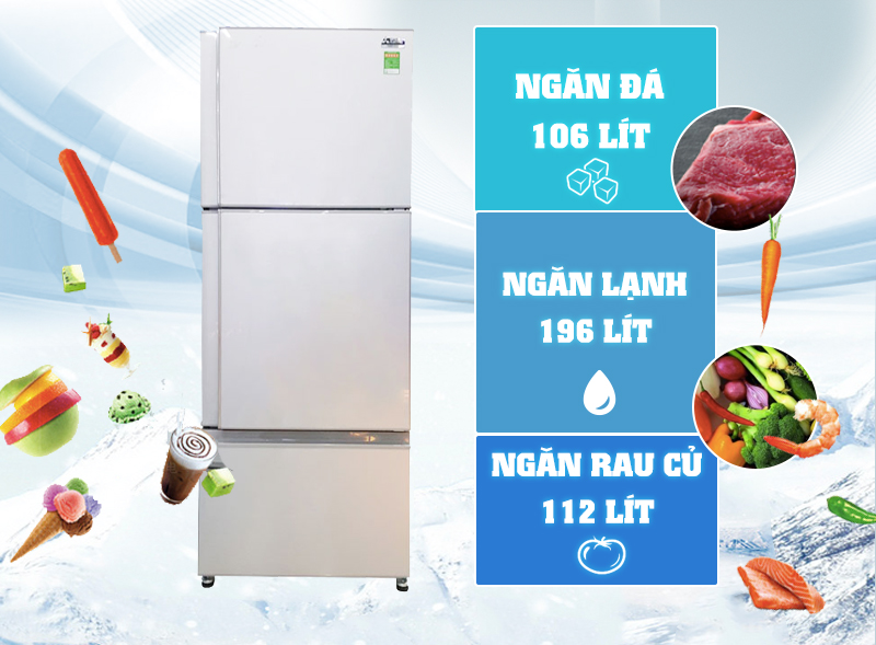 Với thiết kế 3 ngăn tiện dụng, tủ lạnh Mitsubishi Electric MR-V50EH-SLW với gam màu bạc vân sóng độc đáo