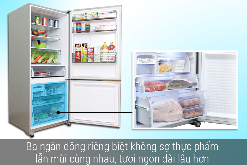 Ngăn đông có 3 hộc riêng biệt