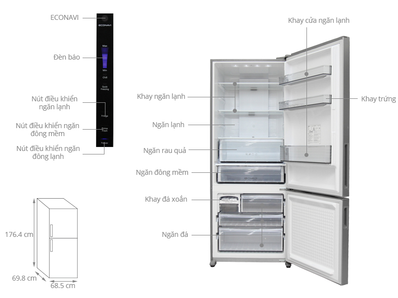 Thông số kỹ thuật Tủ lạnh Panasonic 405 lít NR-BX468XSVN