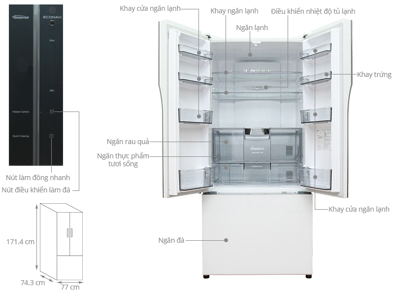 Thông số kỹ thuật Tủ lạnh Panasonic 491 lít NR-CY557GWVN