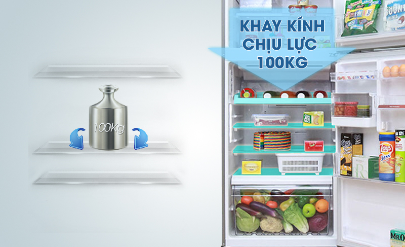 Khay kính chịu lực hỗ trợ bạn sắp xếp thực phẩm nặng vào tủ mà không sợ làm hỏng khay