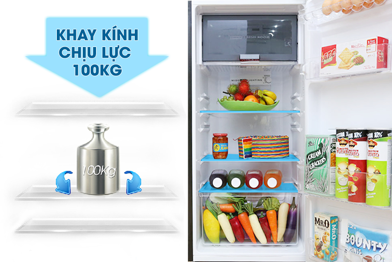 Khay kính của tủ lạnh Sharp SJ-250E-SL có thể chịu được lượng lực lên đến 100 kg
