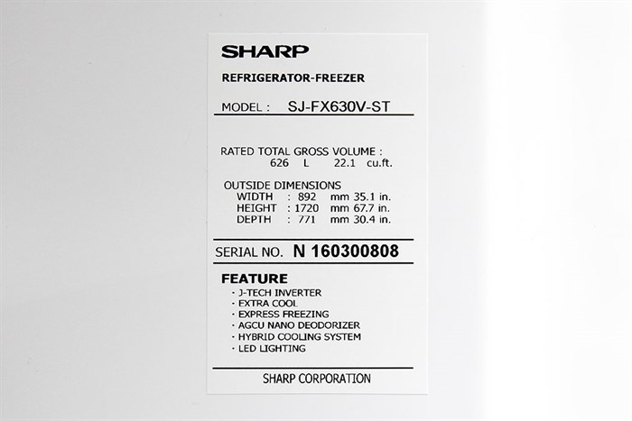 Tủ lạnh Sharp Inverter 556 lít SJ-FX630V-ST Màu Xám