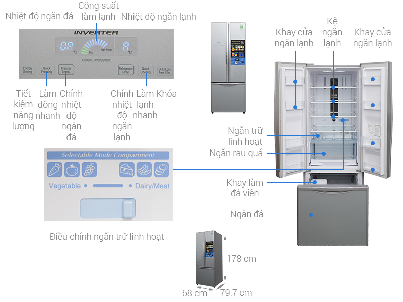 Tủ Lạnh Hitachi Inverter 382 Lít R-WB475PGV2 (GS) Giá Tốt | Nguyễn Kim