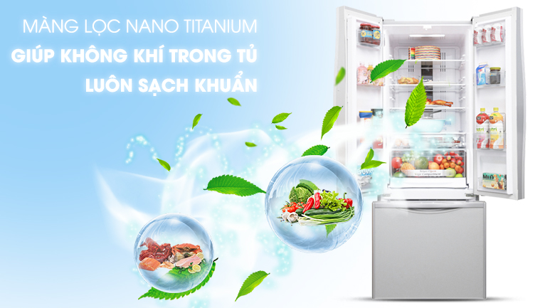 Lọc sạch không không khí với màng lọc Nano Titanium - Tủ lạnh Hitachi Inverter 382 lít R-WB475PGV2 GS