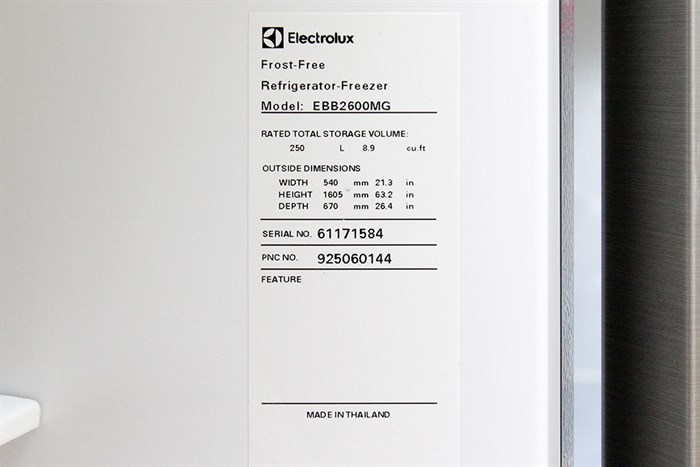 Tủ lạnh Electrolux Inverter 251 lít EBB2600MG Màu Bạc