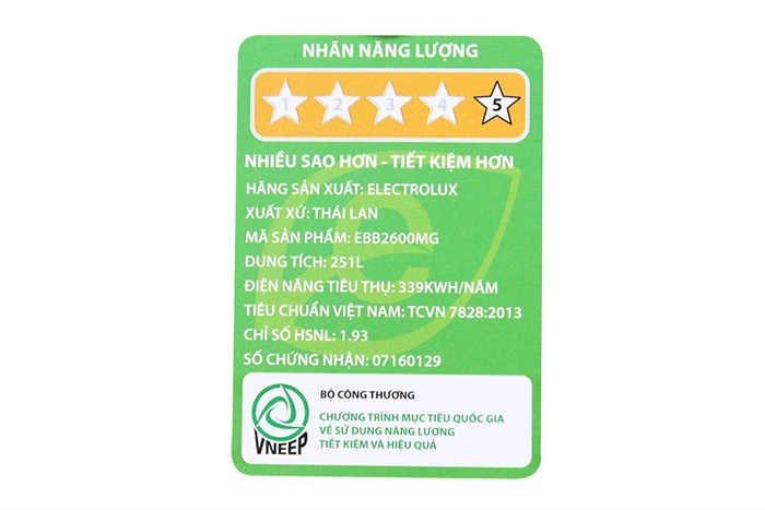 Tủ lạnh Electrolux Inverter 251 lít EBB2600MG Màu Bạc