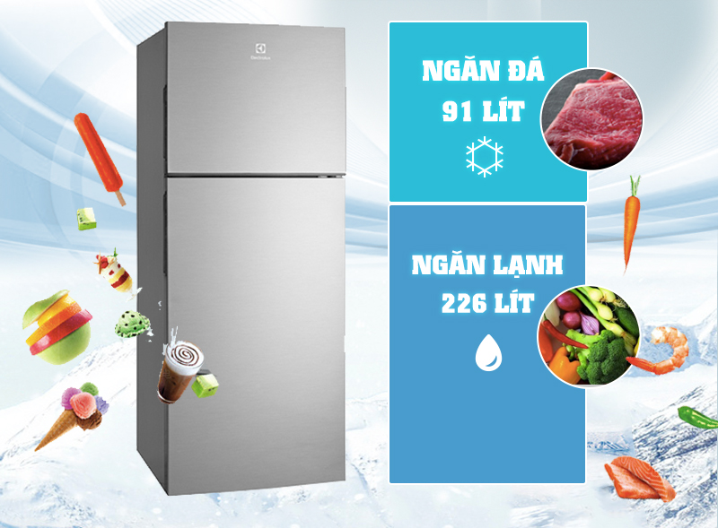 Có tổng dung tích là 321 lít, tủ lạnh Electrolux ETB3202MG sẽ lưu giữ được lượng thức ăn hoàn hảo cho những gia đình có từ 5 đến 7 thành viên Có tổng dung tích là 321 lít, tủ lạnh Electrolux ETB3202MG sẽ lưu giữ được lượng thức ăn hoàn hảo cho những gia đình có từ 5 đến 7 thành viên