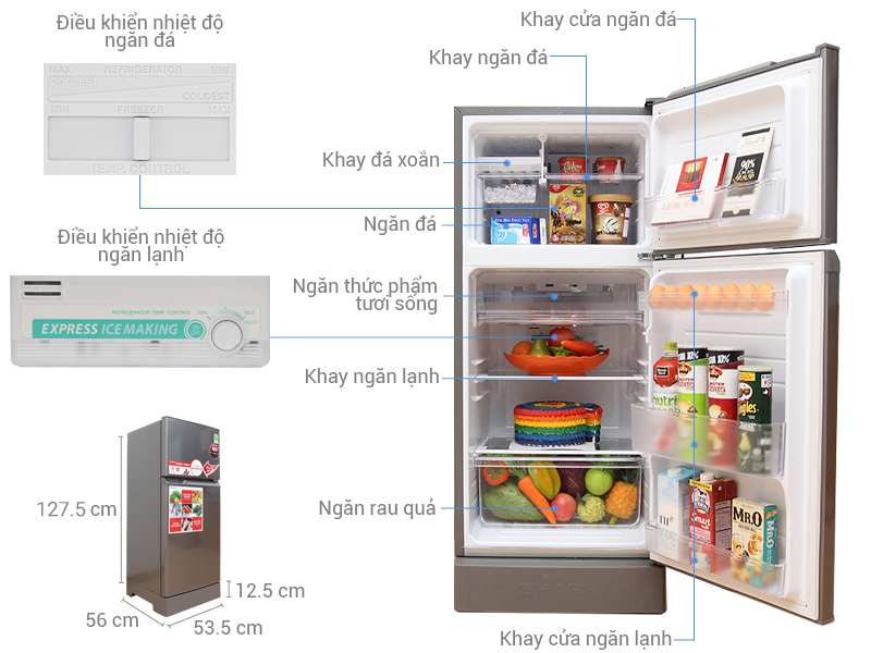 Thông số kỹ thuật Tủ lạnh Sharp 165 lít SJ-174E-BS