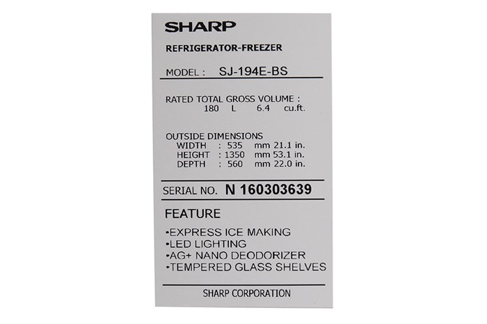 Tủ lạnh Sharp 180 lít SJ-194E-BS Màu Xám