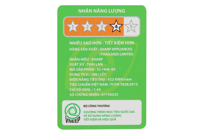 Tủ lạnh Sharp 180 lít SJ-194E-BS Màu Xám