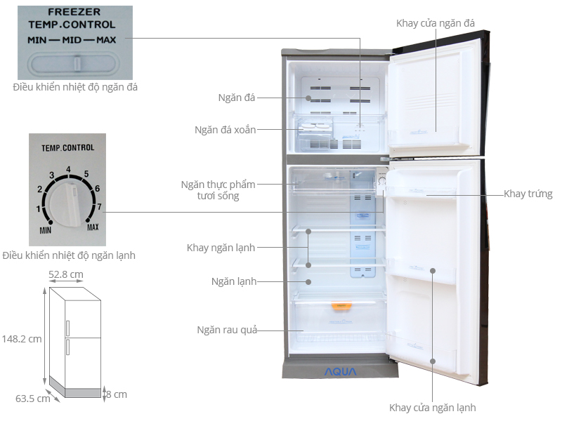 Tủ lạnh Aqua 207 lít AQR-P235BN đen giá tốt tại Nguyễn Kim