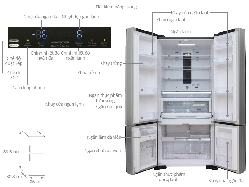 Thông số kỹ thuật Tủ lạnh Hitachi 590 lít R-WB730PGV5 GBK