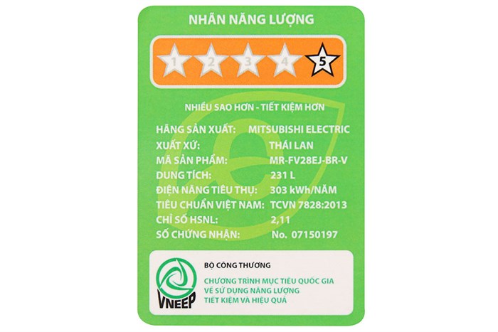 Tủ lạnh Mitsubishi Electric 231 lít MR-FV28EJ-BR-V Màu Nâu