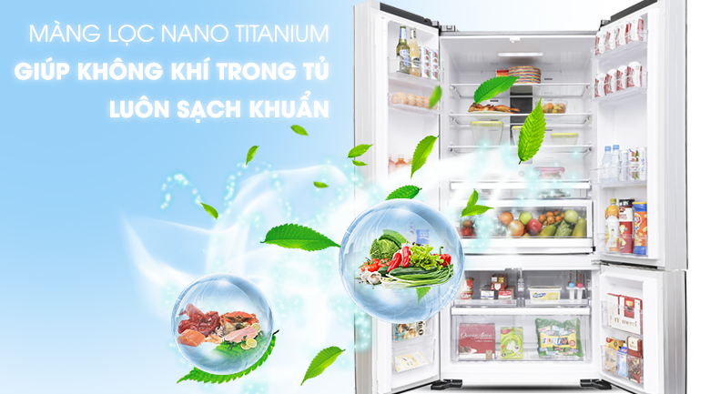 Kháng khuẩn, khử mùi với màng lọc Nano Titanium - Tủ lạnh Hitachi Inverter 640 lít WB800PGV5 GBK