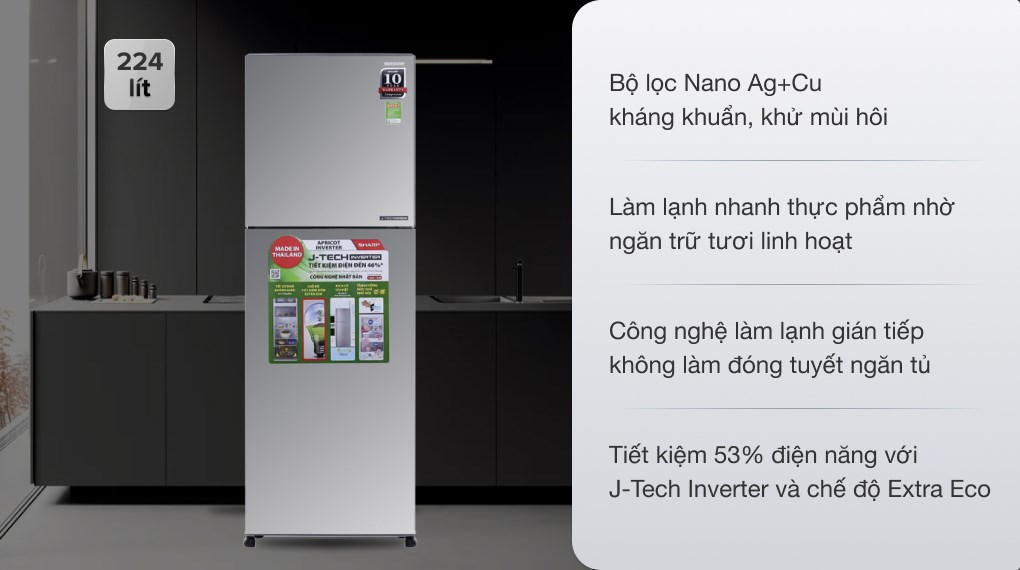 Tủ lạnh Sharp Inverter 224 lít SJ-X251E-SL