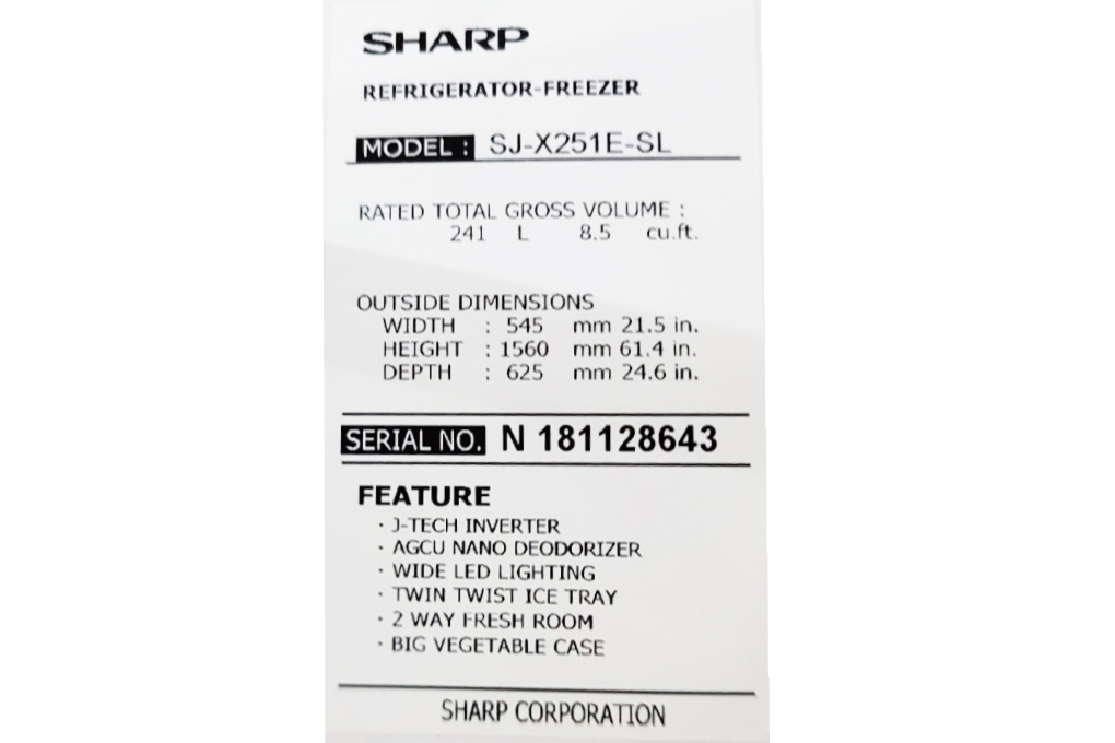 Siêu thị tủ lạnh Sharp Inverter 224 lít SJ-X251E-SL