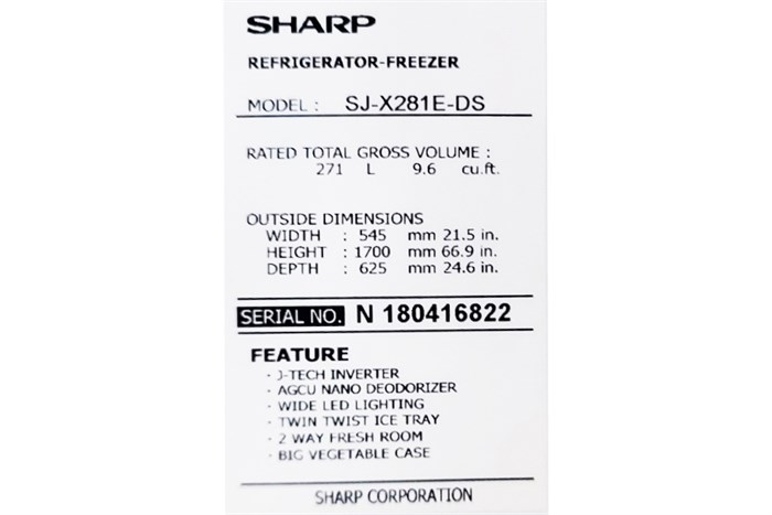 Tủ lạnh Sharp Inverter 253 lít SJ-X281E-DS Màu Xám