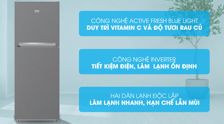 Tủ lạnh Beko Inverter 201 lít RDNT230I50VZX
