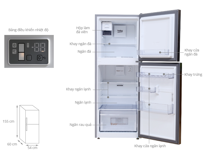 Thông số kỹ thuật Tủ lạnh Beko 250 lít RDNT250I50VZX