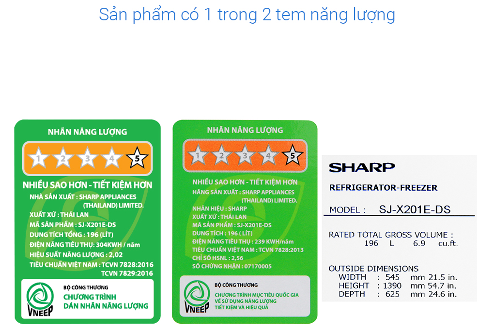 Siêu thị tủ lạnh Sharp Inverter 182 lít SJ-X201E-DS