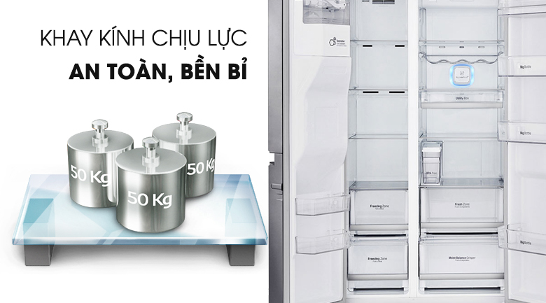 Chứa nhiều thực phẩm với khay kính chịu lực - Tủ lạnh LG Inverter 601 lít GR-D247JS
