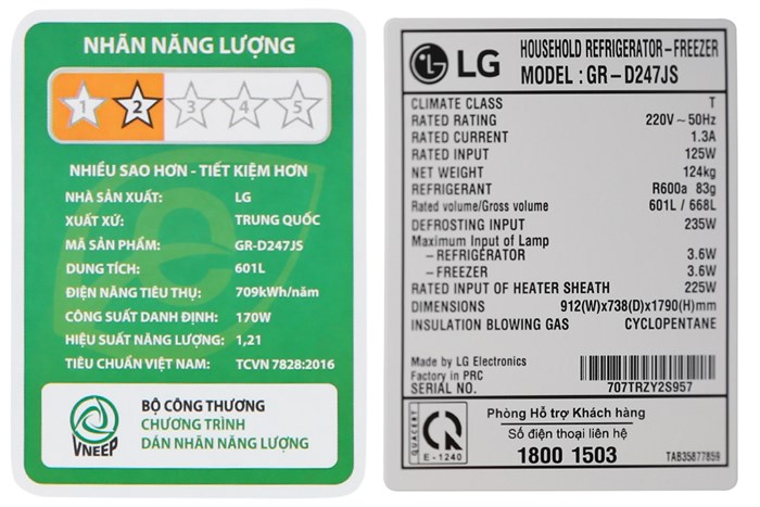 Tủ lạnh LG Inverter 601 lít GR-D247JS Màu Bạc