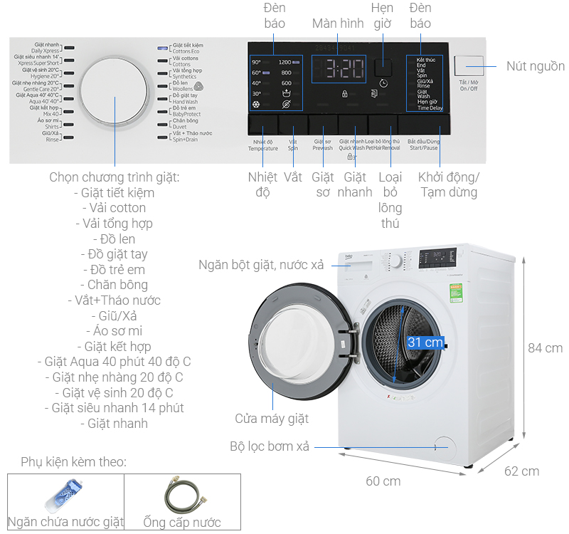 Máy giặt Beko Inverter 9 kg WMY 91283 PTLB2