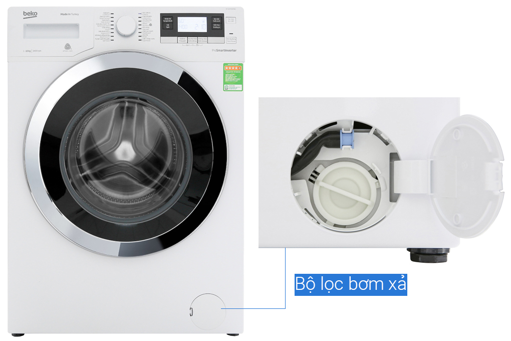 Máy giặt Beko Inverter 10 kg WY104764MW Màu Trắng