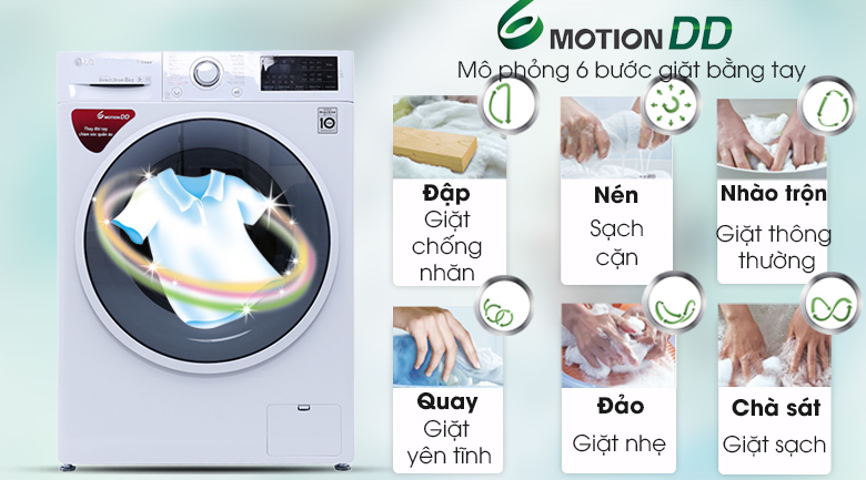 Công nghệ giặt 6 chuyển động - Máy giặt LG inverter 8 kg FC1408S4W2