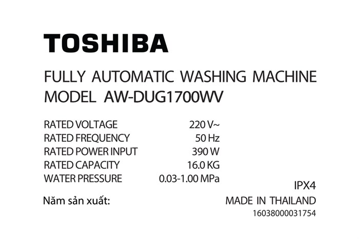 Máy giặt Toshiba Inverter 16 kg AW-DUG1700WV (SS)