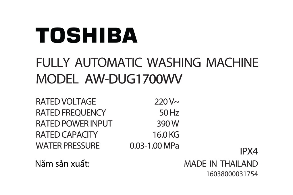 Máy giặt Toshiba Inverter 16 kg AW-DUG1700WV (SS)