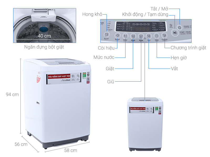 Máy giặt LG Inverter 9.5 kg T2395VSPW