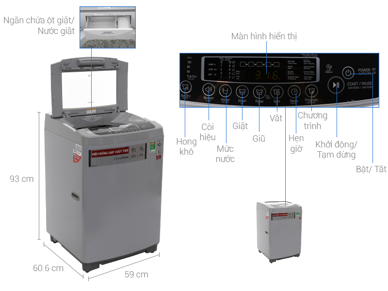 Thông sá» kỹ thuáºt Máy giặt LG Inverter 9.5 kg T2395VSPM