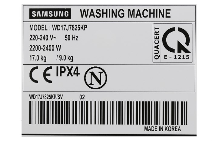 Máy giặt Samsung Add Wash Inverter 17 kg WD17J7825KP/SV Màu Xám