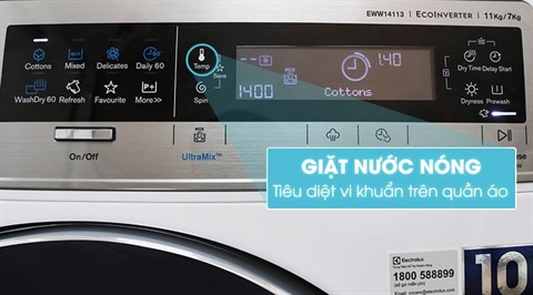 Giặt nước nóng - Máy giặt sấy Electrolux inverter 11 kg EWW14113